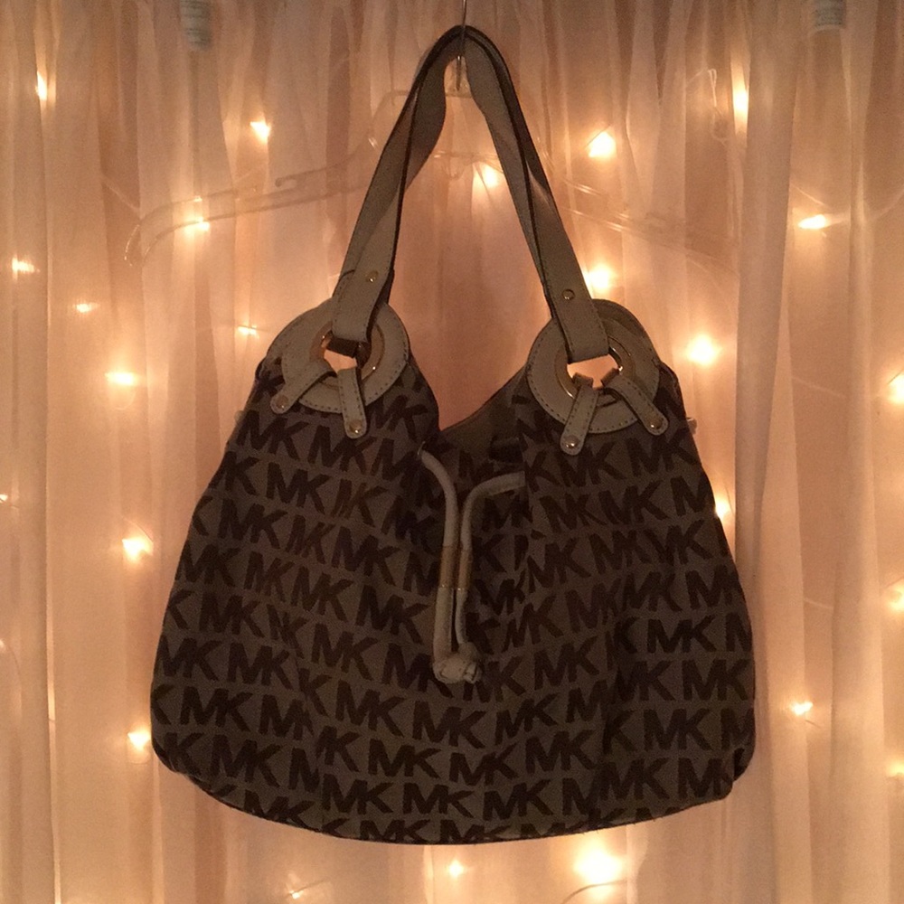 White Canvas Michael Kors Monogram Shoulder Bag
